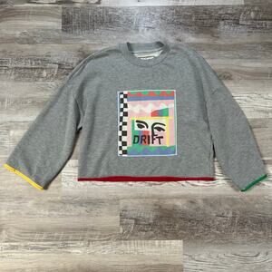 Benetton x DRIFT Cropped Sweatshirt Graphic Face Print Colorblock Trim XS